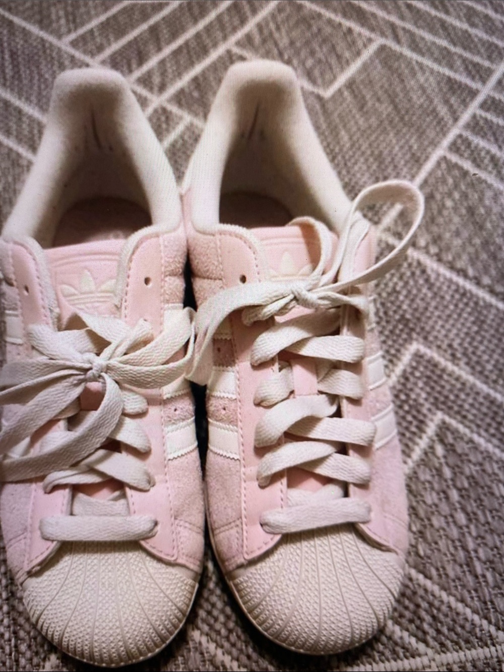 adidas Women's Light Pink Suede Sneakers with White Stripes